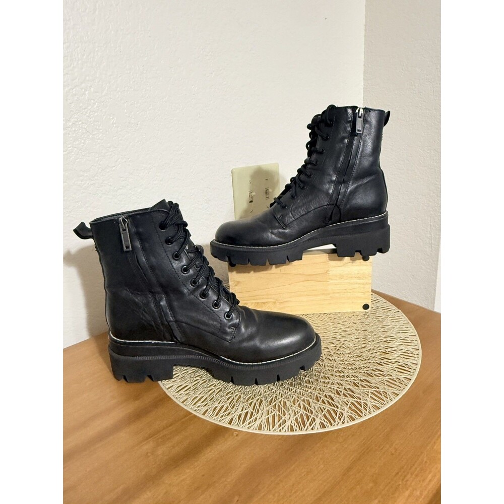 ⁠Sam Edelman Garret Black Leather Lug Sole Combat Boots Women Sz 7.5 Waterproof - Picture 3 of 9